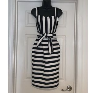 RAYA ‼️SALE‼️ B & W striped Bandage Midi dress—NWOT